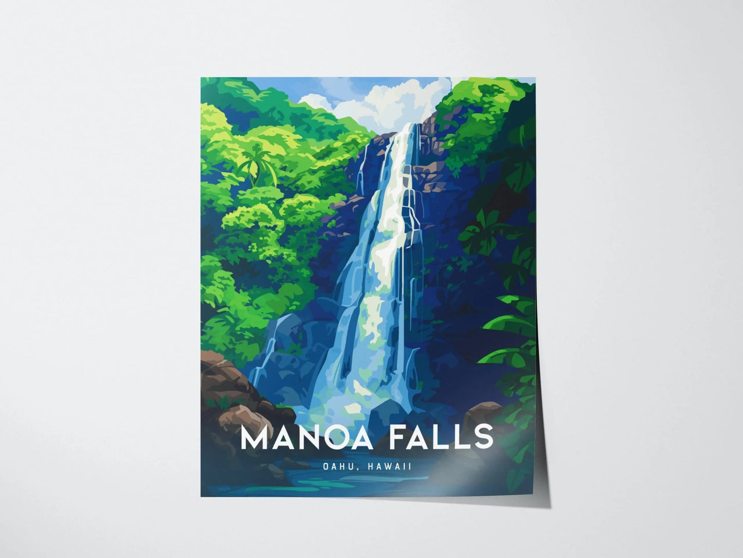 Manoa Falls, Oahu, Hawaii, Framed Art | Hawaiian Waterfall Hike Island Poster Design Travel Hiking Tropical Rental Home Decor Print Gift Set