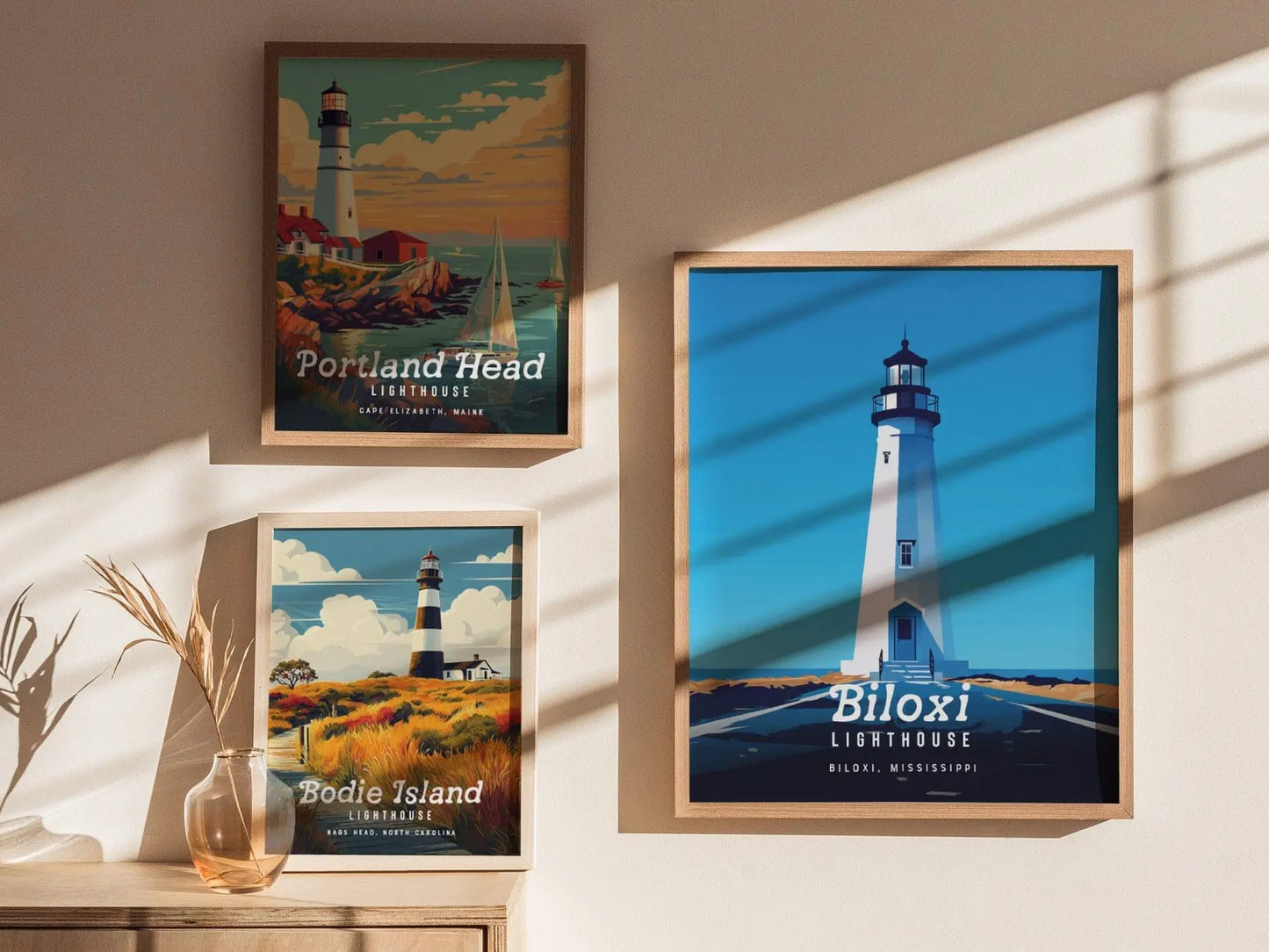 Biloxi Lighthouse, Mississippi - Coastal Beacon Heritage Poster | Biloxi Lighthouse Print Collection | Home Cottage Decor, Travel Print