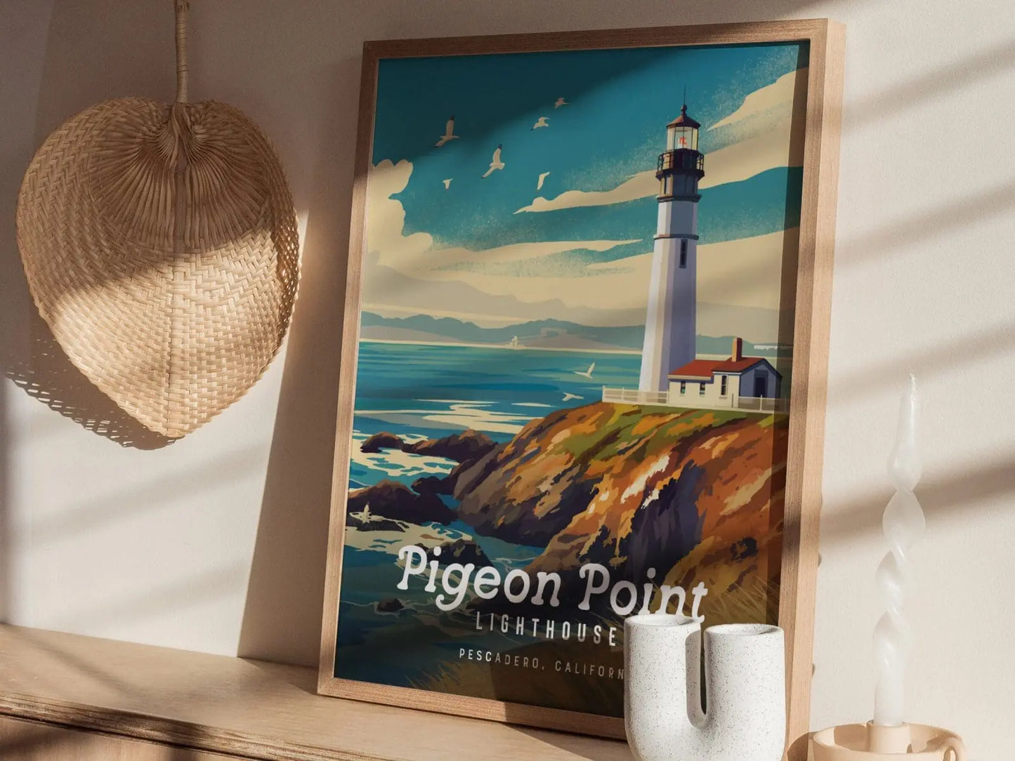 Pigeon Point Lighthouse, Pescadero - California Coastline Beacon Poster | Trendy Travel Poster for Airbnb Home Decor | Coastal Home Decor