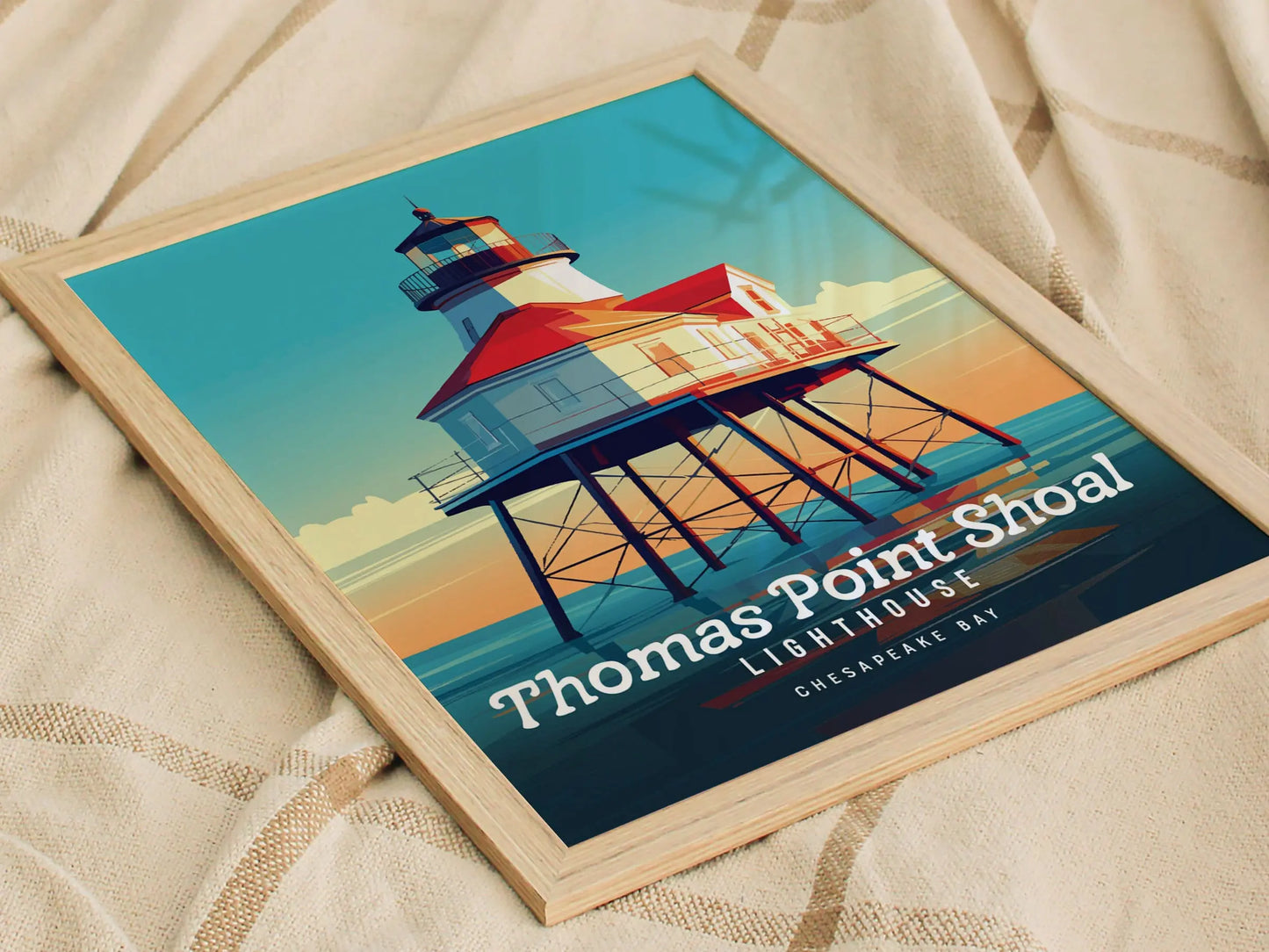 Thomas Point Shoal Light Station, Maryland - Chesapeake Bay&#39;s Iconic Poster | Trendy Travel Poster for Airbnb Home Decor Living Room Gift