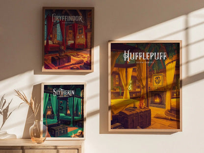 Hufflepuff Dormitories, Hogwarts Castle, Harry Potter Framed Wall Art | Dorm Poster Print Academia Witchy Cottagecore Home Decor Gift Set