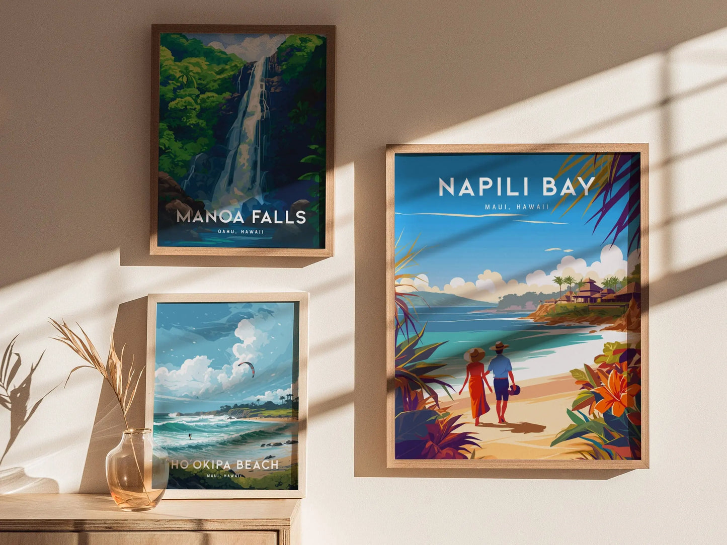 Napili Bay, Maui, Hawaii - Lahaina Kapalua Framed Wall Art | Hawaiian Wedding Poster Design Travel Artwork Island Memorial Gift Set Decor