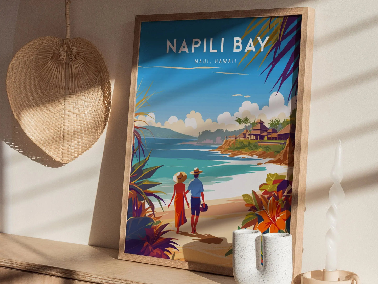 Napili Bay, Maui, Hawaii - Lahaina Kapalua Framed Wall Art | Hawaiian Wedding Poster Design Travel Artwork Island Memorial Gift Set Decor