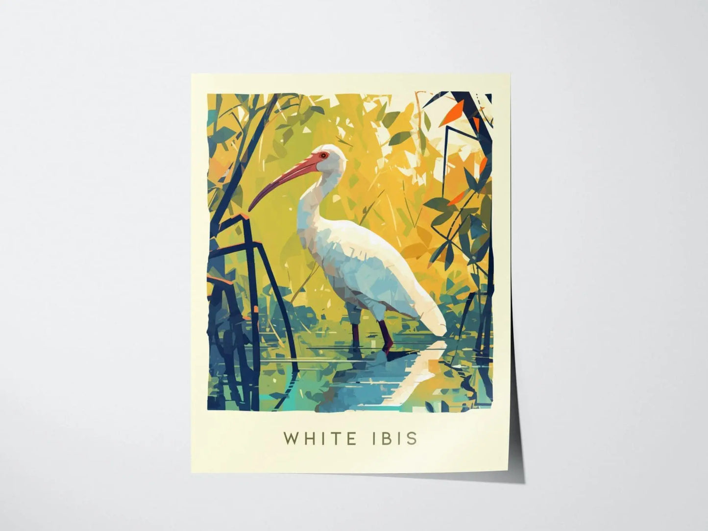 White Ibis, Florida Birds Wildlife Framed Wall Art - Mangroves Tropical Bird Poster Design Print Home Beach Cottage Birder Gift Decor Set