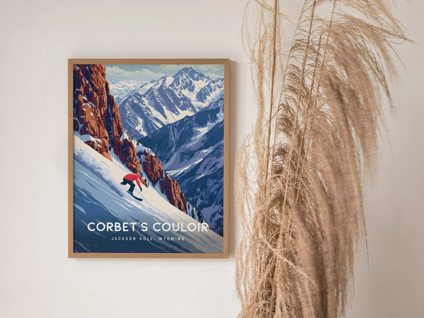 Corbet&#39;s Couloir, Snowboard Jackson Hole, Wyoming Framed Wall Art | Mountain Resort, Snowboard Poster Design Print Travel Artwork Gift Decor