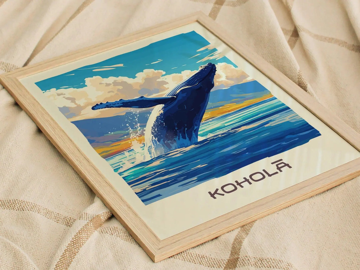 Kohola, Hawaiian Humpback Whale Framed Wall Art | Hawaii Wildlife Poster Design Print Maui Oahu Kauai Big Island Home Decor Vacation Gift