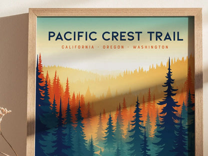 Pacific Crest Trail Travel Poster - Pacific Crest Trail Gift Wall Art Design Travel Print Hiker Adventure Gift Pacific Coastal Home Decor