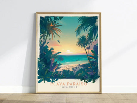 Playa Paraiso Travel Poster, Playa Paraiso Mexico Framed Print, Tulum Mexico Wall Art, Mexico Travel Art, Custom Travel Gift, Airbnb Decor - Swell Scenes