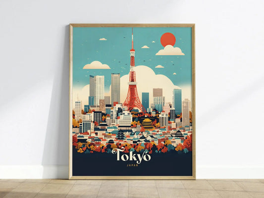 Tokyo Tower City Japan Asia Framed Travel Print, Japan Tokyo Travel Poster, Tokyo City Wall Art, Japan Fuji Mountain Travel, Airbnb Decor