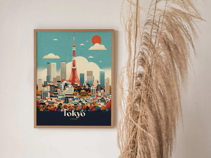 Tokyo Tower City Japan Asia Framed Travel Print, Japan Tokyo Travel Poster, Tokyo City Wall Art, Japan Fuji Mountain Travel, Airbnb Decor