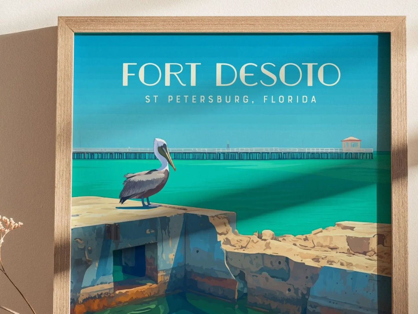 Fort Desoto State Park, St. Petersburg, Florida Framed Wall Art - St Pete Pelican Nature Poster Design Travel Print Beach House Decor Set