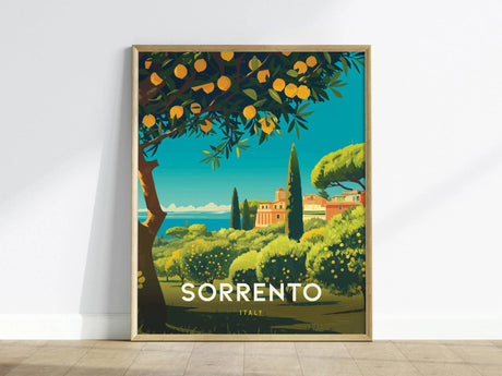 Sorrento Italy Lemon Coast Travel Print, Sorrento Italy Lemons Travel Poster Print, Vibrant Sorrento Lemons Travel Poster & Wall Art Decor - Swell Scenes