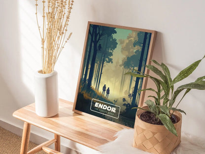 Star Wars Endor Travel Poster, Retro Travel Art, Tatooine, Hoth, Naboo - Endor&#39;s Enchanted Forests: Star Wars - Retro Galactic Travel Poster