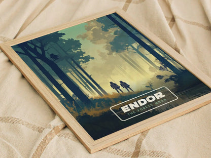 Star Wars Endor Travel Poster, Retro Travel Art, Tatooine, Hoth, Naboo - Endor&#39;s Enchanted Forests: Star Wars - Retro Galactic Travel Poster