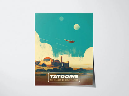 Star Wars Tatooine Travel Poster, Retro Travel Art, Endor, Hoth, Naboo - Tatooine Binary Stars: Star Wars - Retro Galactic Travel Art Decor