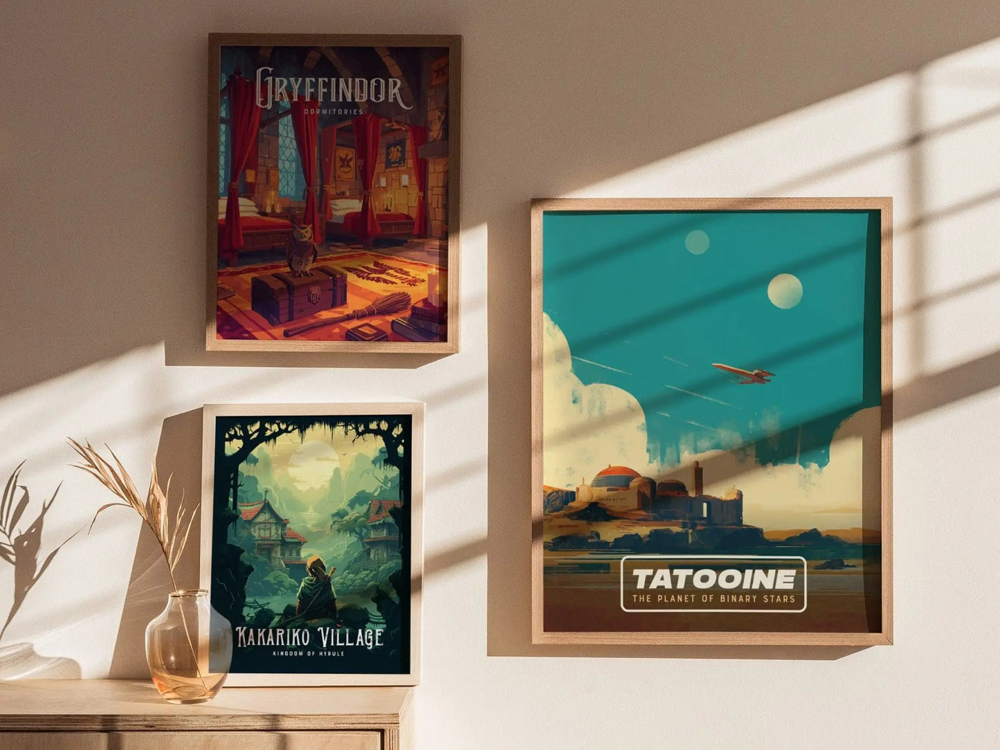 Star Wars Tatooine Travel Poster, Retro Travel Art, Endor, Hoth, Naboo - Tatooine Binary Stars: Star Wars - Retro Galactic Travel Art Decor