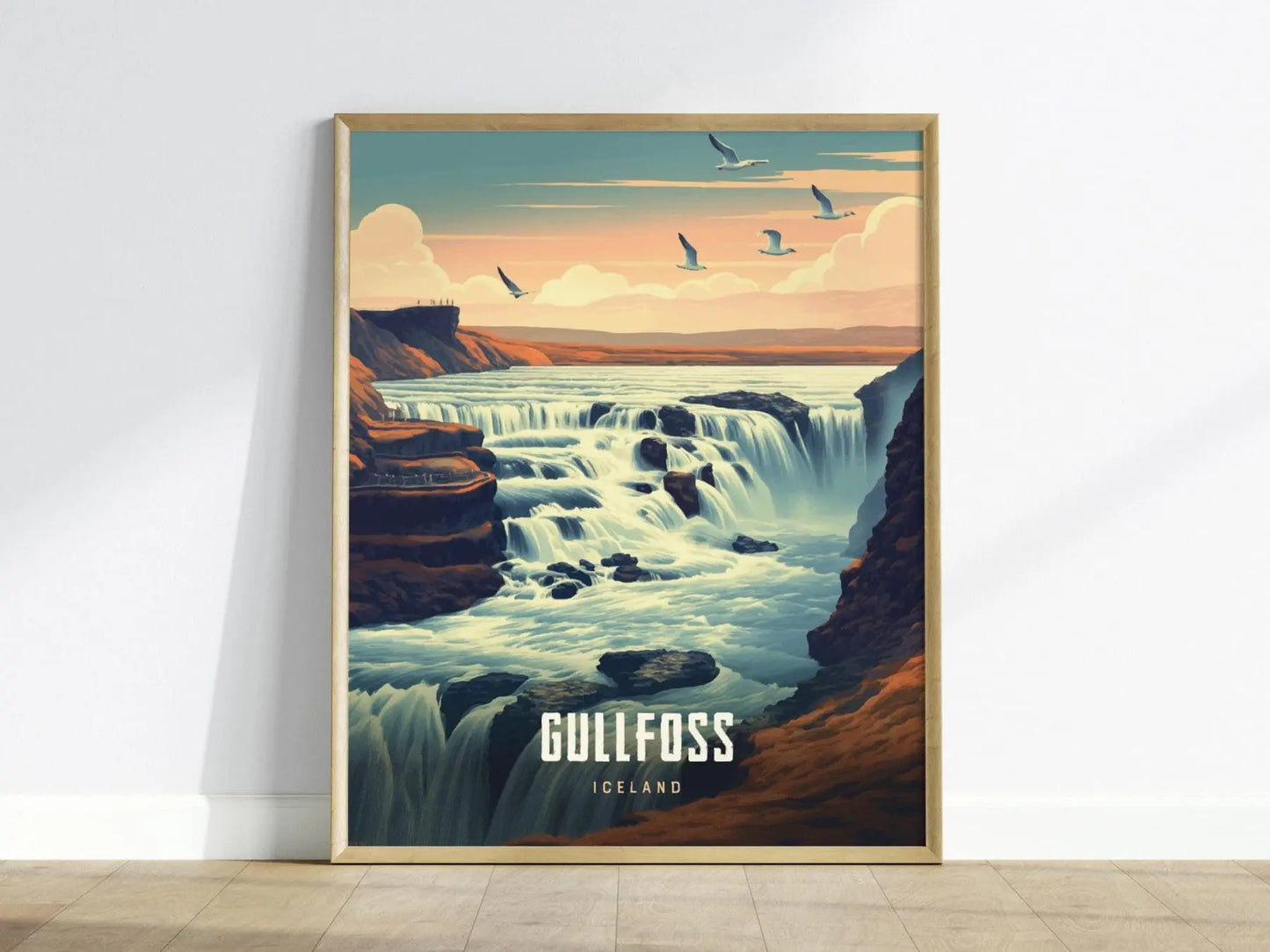 Gullfoss - Iceland&#39;s Golden Falls - Breathtaking Waterfall Escape Travel Poster, Icelandic Souvenir, Iceland Travel Print, Reykjavík Decor