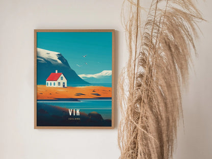 Iceland Vik Travel Poster Wall Art, Vik Iceland Poster, Iceland Travel Print, Airbnb Decor Art, Scenic Cliffs Beaches Travel Poster Decor