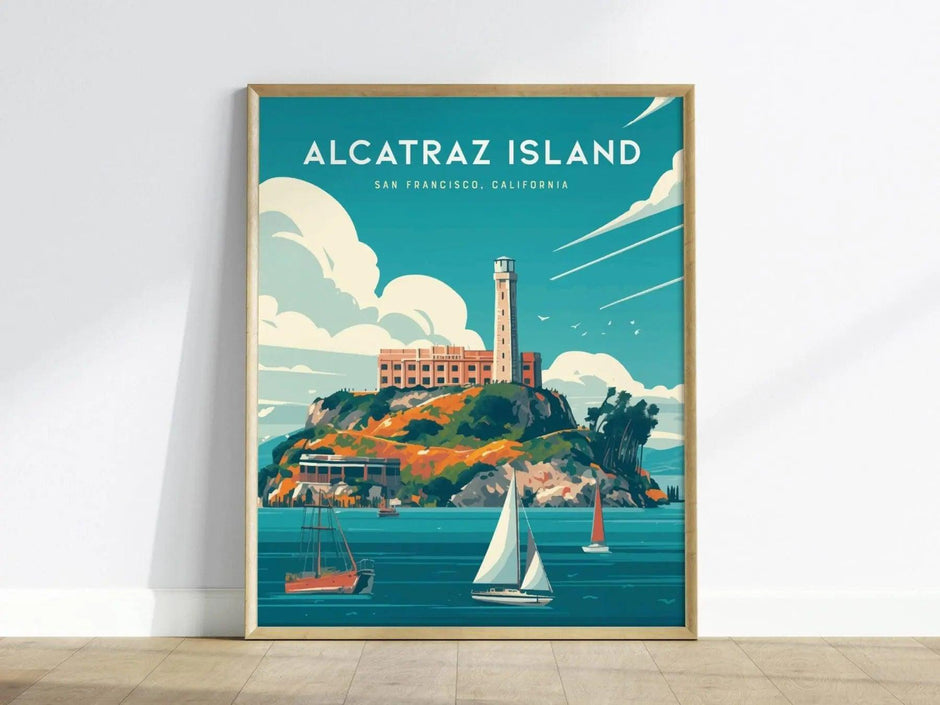 Alcatraz Island California Travel Print, Wall Art Decor Illustration, Travel Poster Gift San Francisco Lovers, California Home Decor Art - Swell Scenes