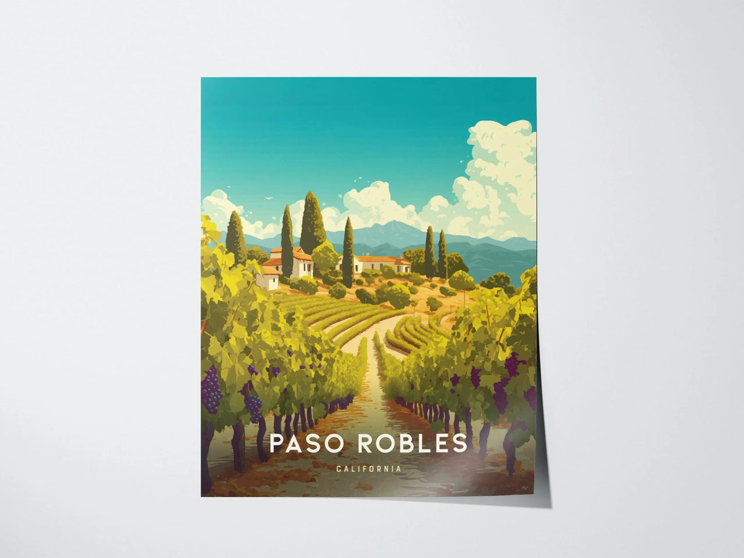 Paso Robles California Wine Country Wall Art | Paso Robles Framed Artwork Poster, Travel Winery Vineyard SoCal Home Gift Decor, Airbnb Decor