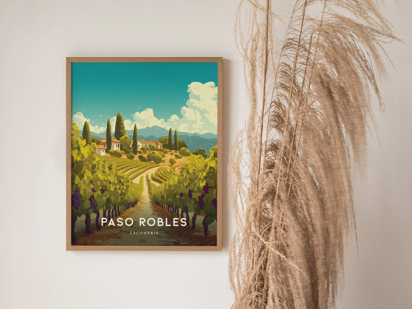 Paso Robles California Wine Country Wall Art | Paso Robles Framed Artwork Poster, Travel Winery Vineyard SoCal Home Gift Decor, Airbnb Decor