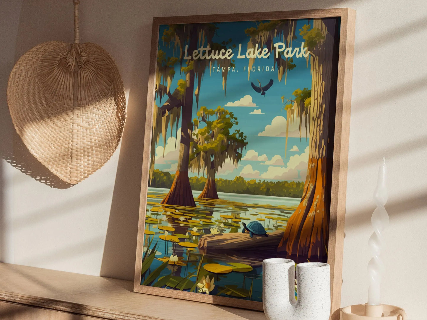 Lettuce Lake Park, Tampa, Florida Framed Wall Art, Hillsborough River Nature Conservation Poster Design Travel Print Cypress Home Decor Set