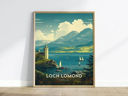 Loch Lomond Landscape Framed Travel Poster, Loch Lomond Scotland Poster Print, Loch Lomond Castle Art, Scotland Travel Gift, Scotland Parks