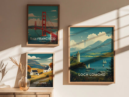 Loch Lomond Landscape Framed Travel Poster, Loch Lomond Scotland Poster Print, Loch Lomond Castle Art, Scotland Travel Gift, Scotland Parks