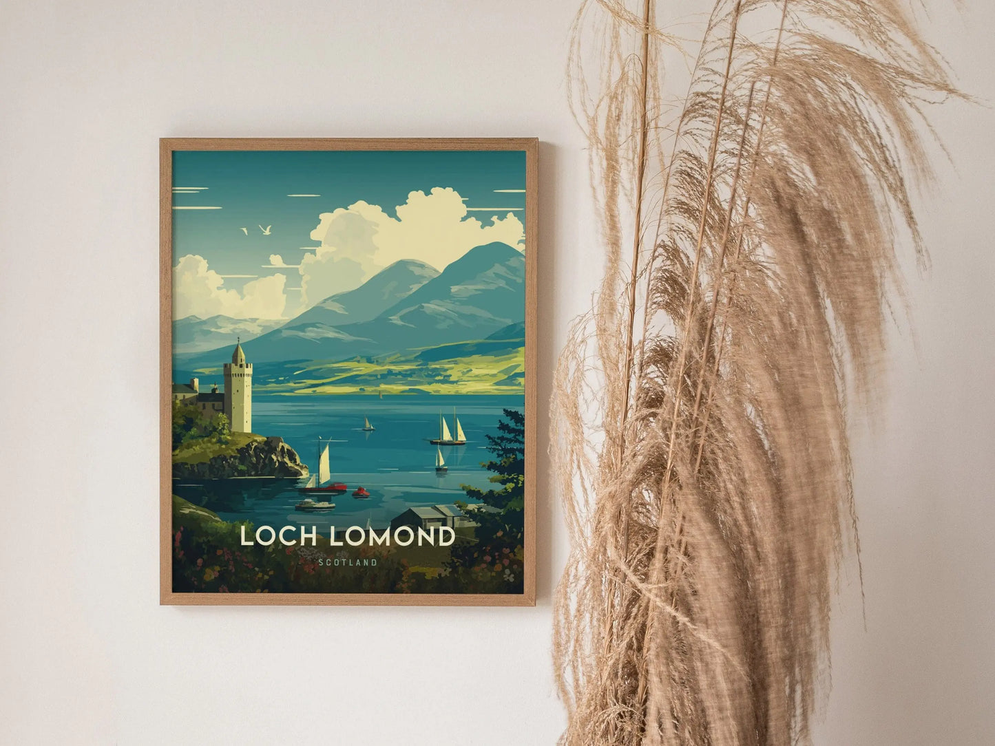 Loch Lomond Landscape Framed Travel Poster, Loch Lomond Scotland Poster Print, Loch Lomond Castle Art, Scotland Travel Gift, Scotland Parks