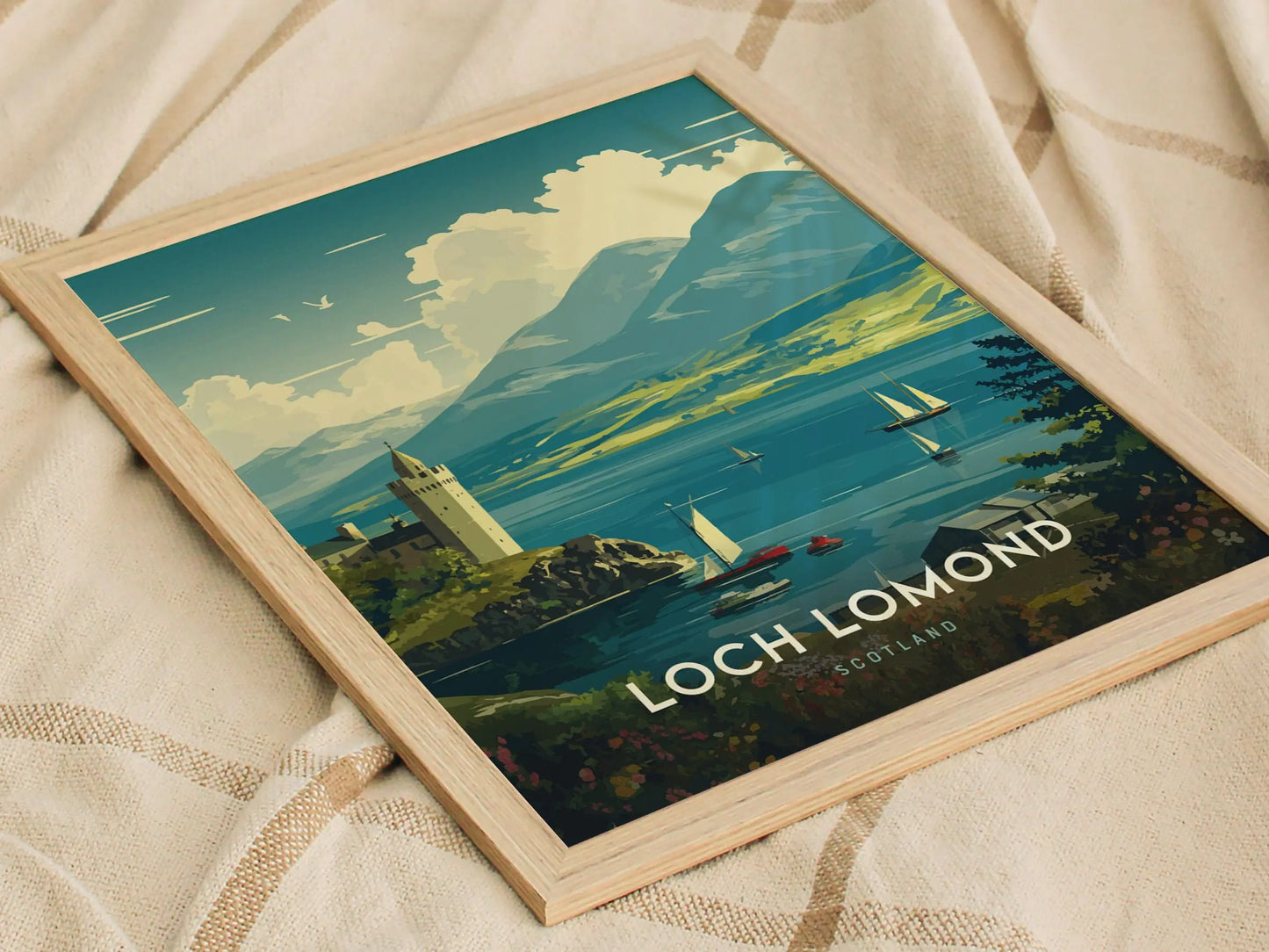 Loch Lomond Landscape Framed Travel Poster, Loch Lomond Scotland Poster Print, Loch Lomond Castle Art, Scotland Travel Gift, Scotland Parks