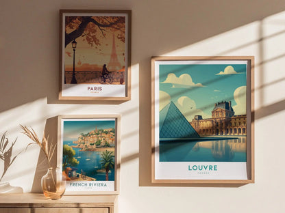 Louvre Paris Framed Travel Print Wall Art, Louvre Paris France Travel Poster, Museum Travel Poster, Traveler Home Decor, Airbnb Home Decor