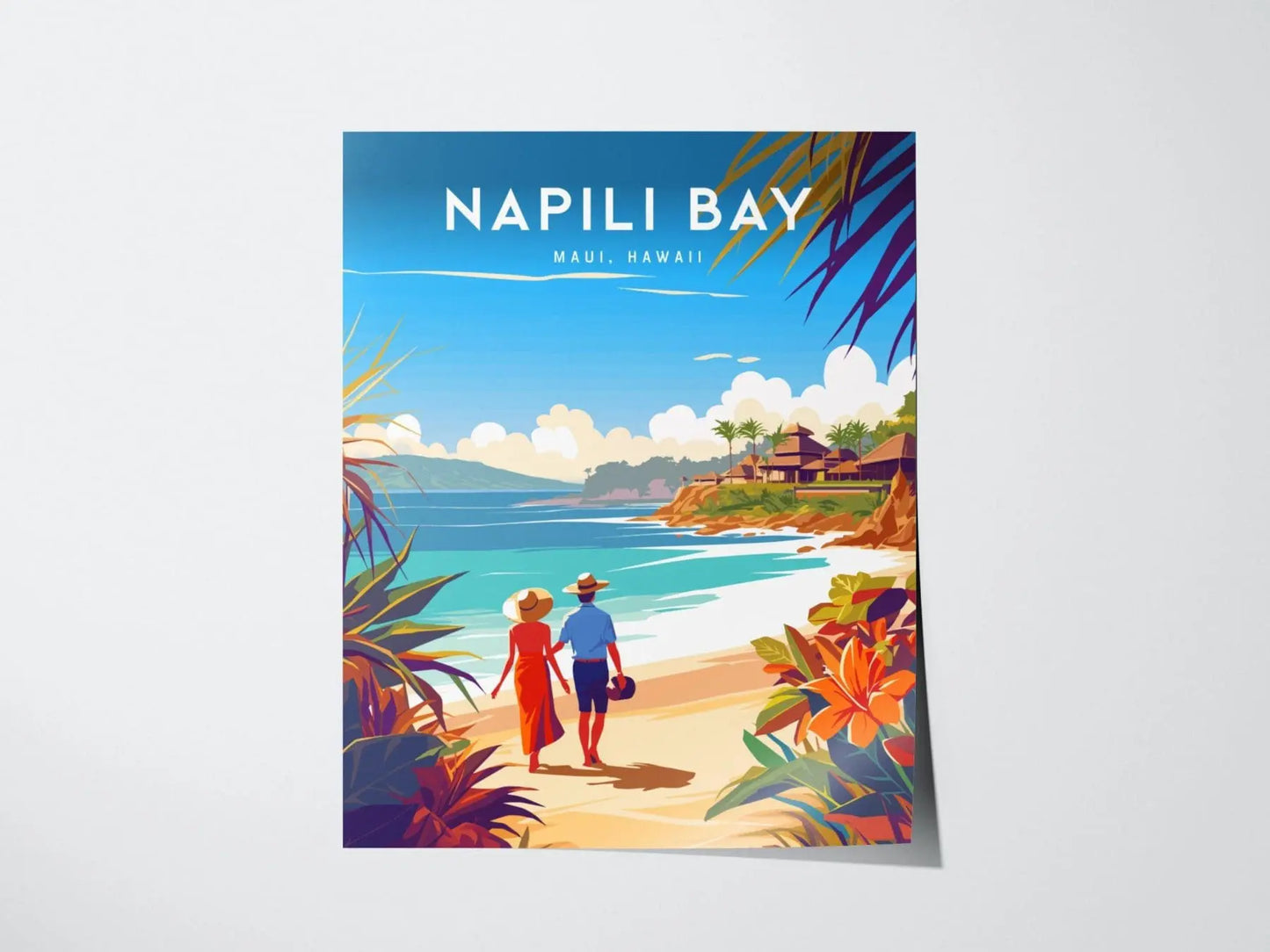 Napili Bay, Maui, Hawaii - Lahaina Kapalua Framed Wall Art | Hawaiian Wedding Poster Design Travel Artwork Island Memorial Gift Set Decor