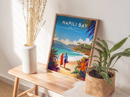 Napili Bay, Maui, Hawaii - Lahaina Kapalua Framed Wall Art | Hawaiian Wedding Poster Design Travel Artwork Island Memorial Gift Set Decor