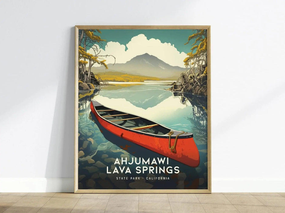 Ahjumawi Lava Springs State Park Framed Travel Print, Ahjumawi Poster Print, California State Wall Art, Mount Shasta, Lassen Peak Poster Art - Swell Scenes