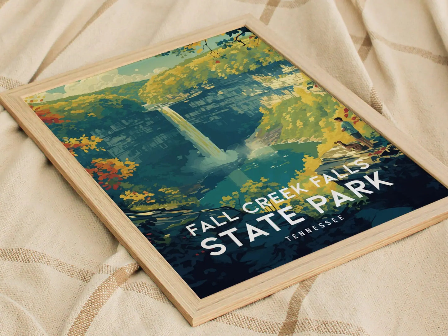 Fall Creek Falls State Park, Tennessee, Framed Wall Art - TN Waterfall Poster Gorge Hiking Adventure Print Hiker Outdoors Home Office Decor