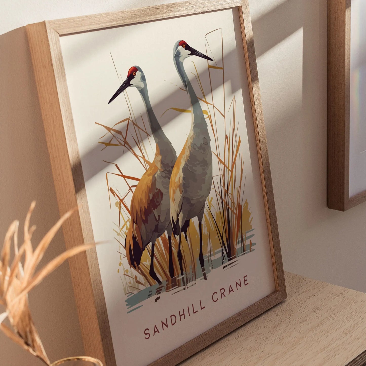 Sandhill Cranes, Florida Birds Wildlife Framed Wall Art - Iconic Bird Poster Design Travel Print Lake Home Beach Cottage Birder Decor Set