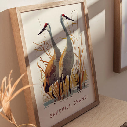 Sandhill Cranes, Florida Birds Wildlife Framed Wall Art - Iconic Bird Poster Design Travel Print Lake Home Beach Cottage Birder Decor Set