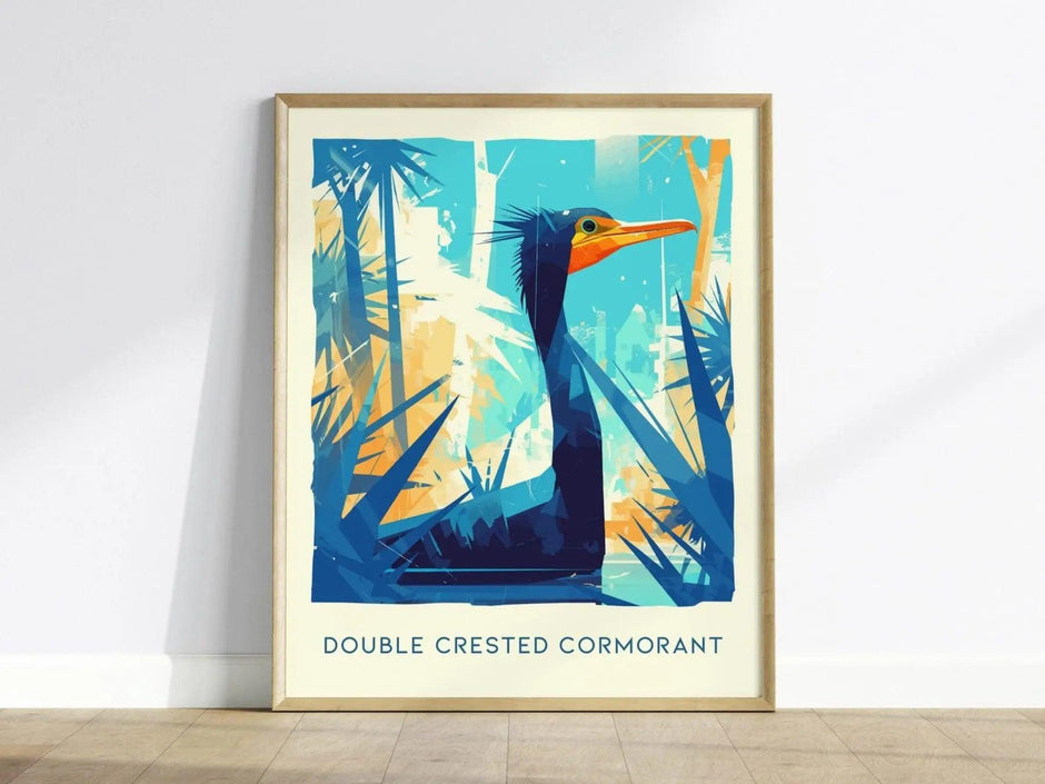 Cormorant, Florida Birds Wildlife Framed Wall Art - Water Turkey Bird Poster Design Travel Print Lake Home Beach Cottage Birder Decor Set - Swell Scenes