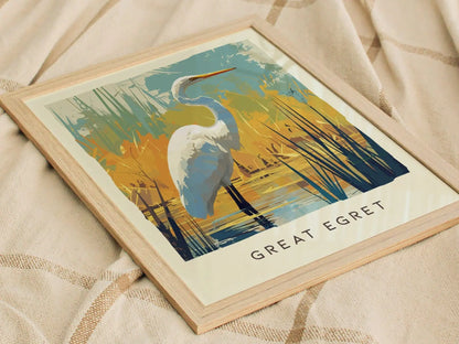 Great Egret, Florida Birds Wildlife Framed Wall Art - Native Bird Nature Poster Design Travel Print Lake Home Beach Cottage Birder Decor Set