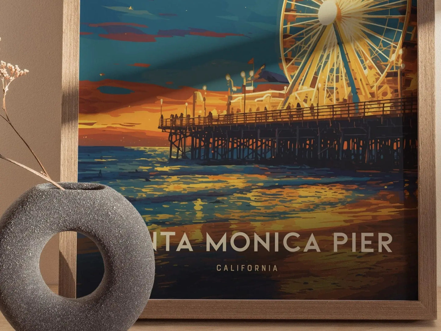 Santa Monica Pier Framed California Travel Print, Santa Monica Pier Travel Poster, California Travel Poster, Los Angeles Wall Art Home Decor