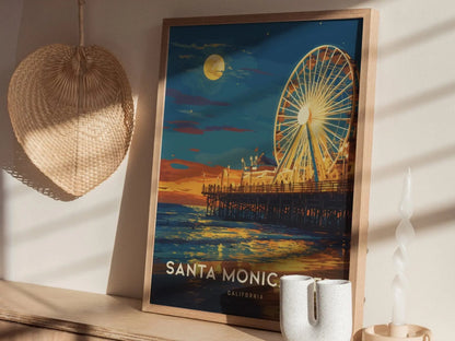 Santa Monica Pier Framed California Travel Print, Santa Monica Pier Travel Poster, California Travel Poster, Los Angeles Wall Art Home Decor