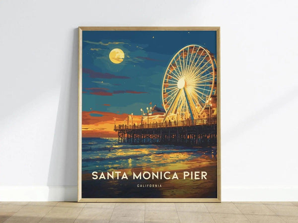 Santa Monica Pier Framed California Travel Print, Santa Monica Pier Travel Poster, California Travel Poster, Los Angeles Wall Art Home Decor - Swell Scenes