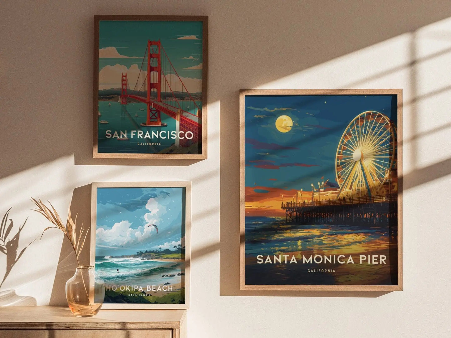 Santa Monica Pier Framed California Travel Print, Santa Monica Pier Travel Poster, California Travel Poster, Los Angeles Wall Art Home Decor