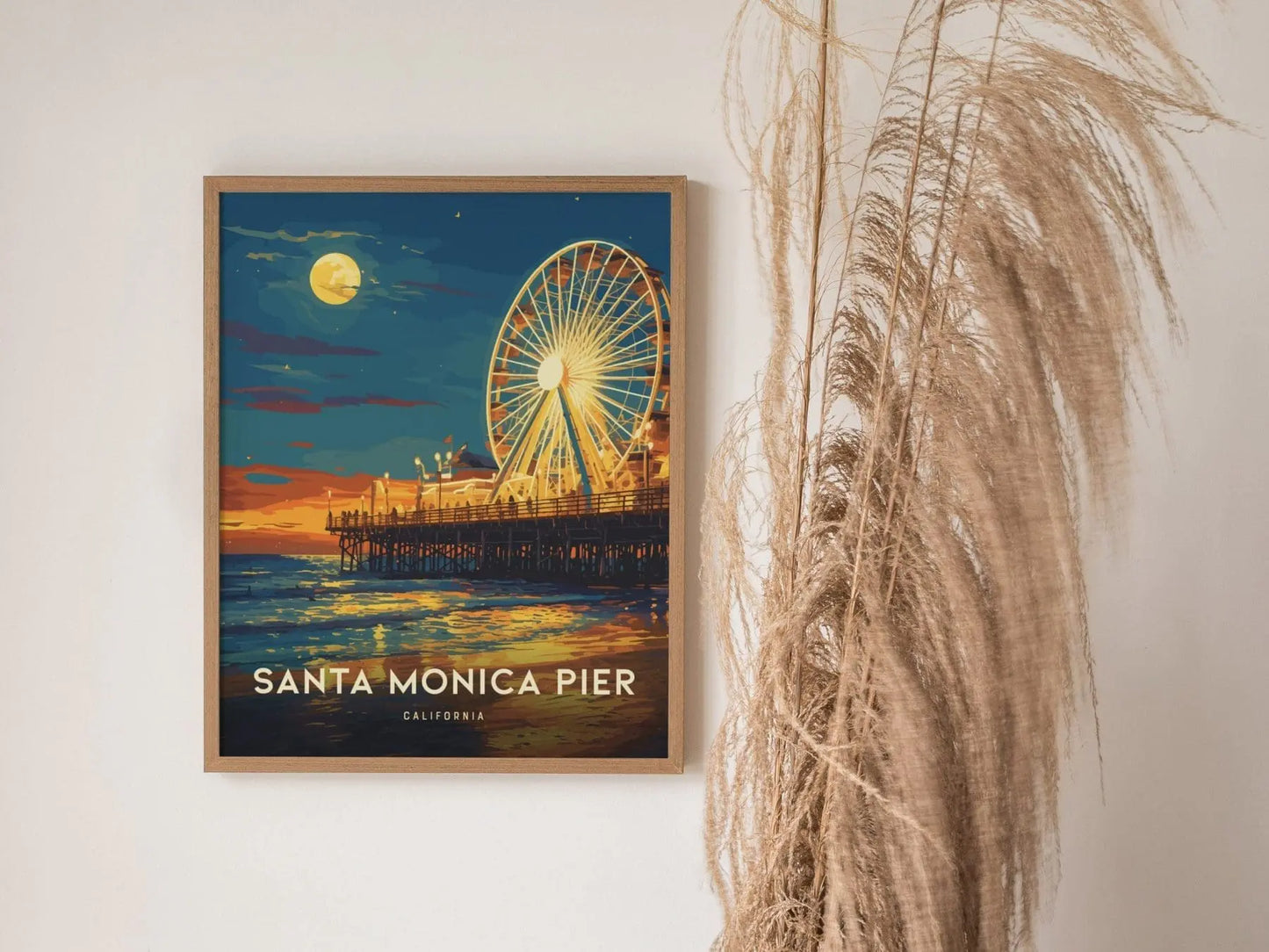 Santa Monica Pier Framed California Travel Print, Santa Monica Pier Travel Poster, California Travel Poster, Los Angeles Wall Art Home Decor