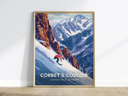 Corbet&#39;s Couloir, Snowboard Jackson Hole, Wyoming Framed Wall Art | Mountain Resort, Snowboard Poster Design Print Travel Artwork Gift Decor