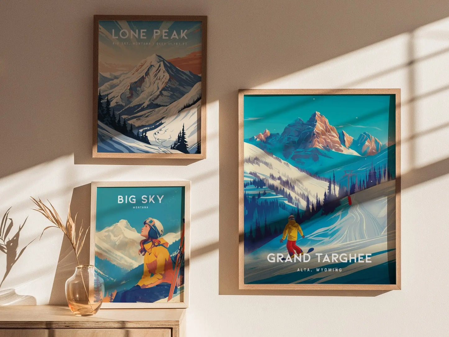 Grand Targhee Resort&#39;s Thrill: Snowboarder and Ski Paradise, Alta Wyoming, Framed, Alpine Adventure, Snowboarding Poster & Travel Gift Decor