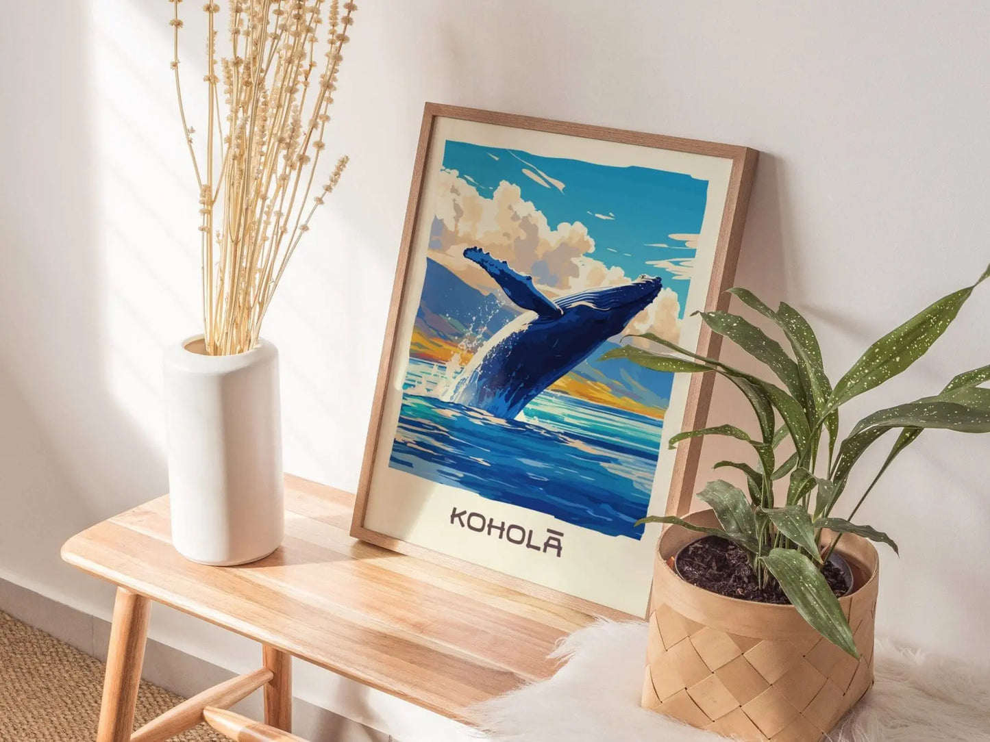 Kohola, Hawaiian Humpback Whale Framed Wall Art | Hawaii Wildlife Poster Design Print Maui Oahu Kauai Big Island Home Decor Vacation Gift