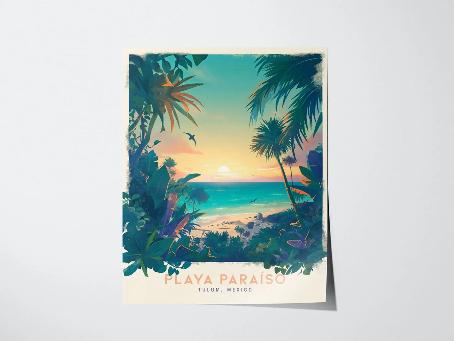 Playa Paraiso Travel Poster, Playa Paraiso Mexico Framed Print, Tulum Mexico Wall Art, Mexico Travel Art, Custom Travel Gift, Airbnb Decor