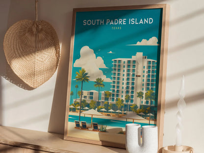 South Padre Island Framed Travel Poster, South Padre Island Texas Print, South Padre Island Custom Travel Print, South Padre Airbnb Decor