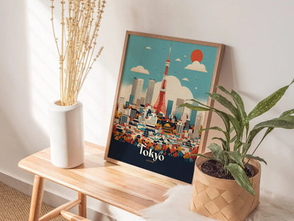 Tokyo Tower City Japan Asia Framed Travel Print, Japan Tokyo Travel Poster, Tokyo City Wall Art, Japan Fuji Mountain Travel, Airbnb Decor